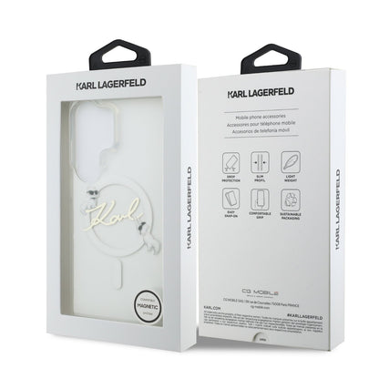 Karl Lagerfeld IML Choupette Karl Script Logo Magnetic Case for Samsung Galaxy S26 Ultra Transparent