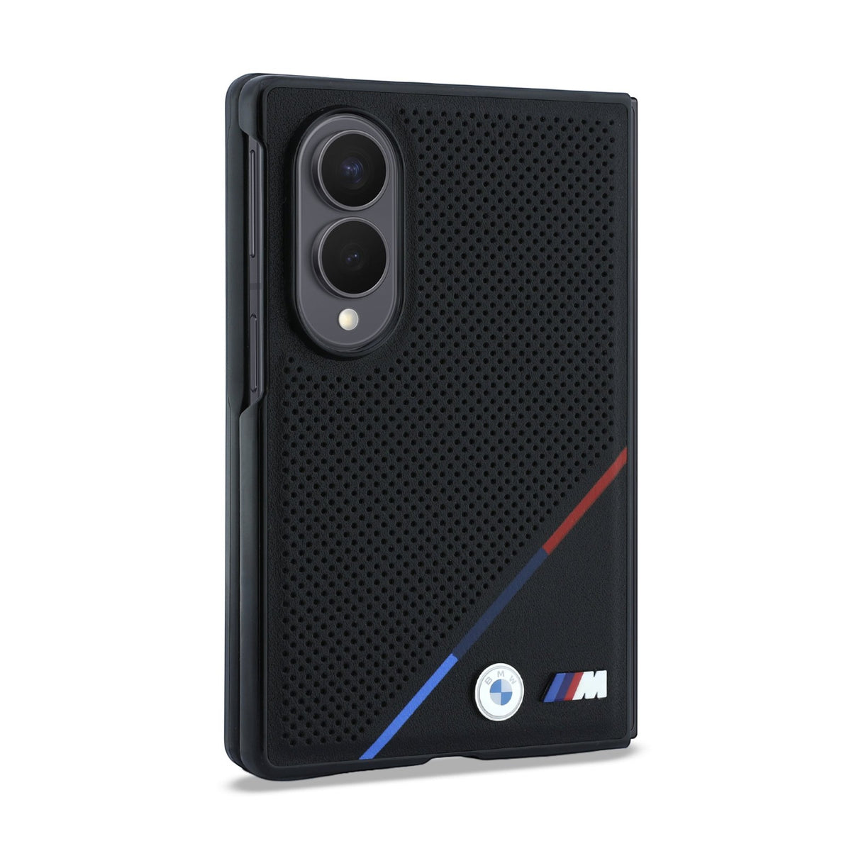 BMW M PU Perforated Tricolor Stripe Magnetic Case for Samsung Galaxy Z Fold 8 Black