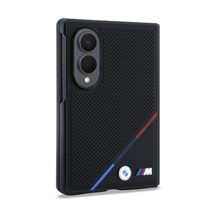 BMW M PU Perforated Tricolor Stripe Magnetic Case for Samsung Galaxy Z Fold 8 Black