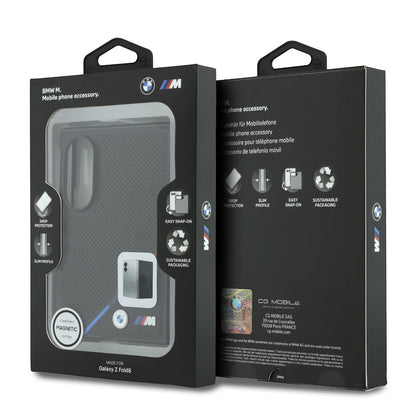 BMW M PU Perforated Tricolor Stripe Magnetic Case for Samsung Galaxy Z Fold 8 Black