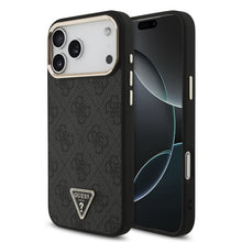 Guess PU Leather 4G Strass Triangle Logo Gold Frame MagSafe Case for iPhone 18 Pro Max Black