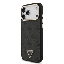Guess PU Leather 4G Strass Triangle Logo Gold Frame MagSafe Case for iPhone 18 Pro Max Black