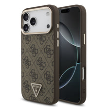 Guess PU Leather 4G Strass Triangle Logo Gold Frame MagSafe Case for iPhone 18 Pro Max Brown