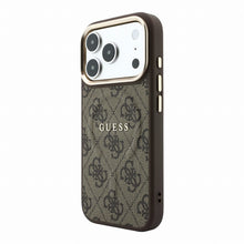 Guess PU Leather 4G Gold Frame Embossed MagSafe Case for iPhone 18 Pro Max Brown